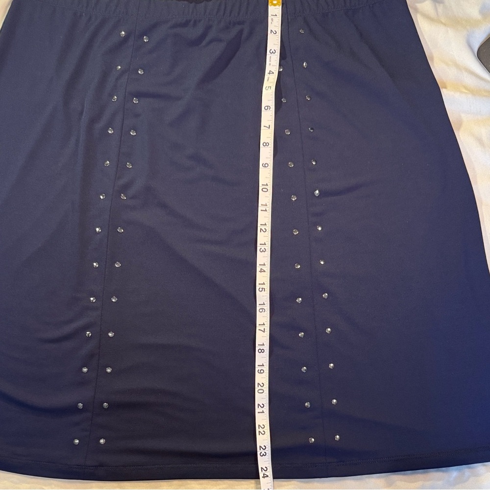 Susan Graver Navy Blue Skirt Silver Studs Polyester Spandex Women XL Elastic - Picture 5 of 9